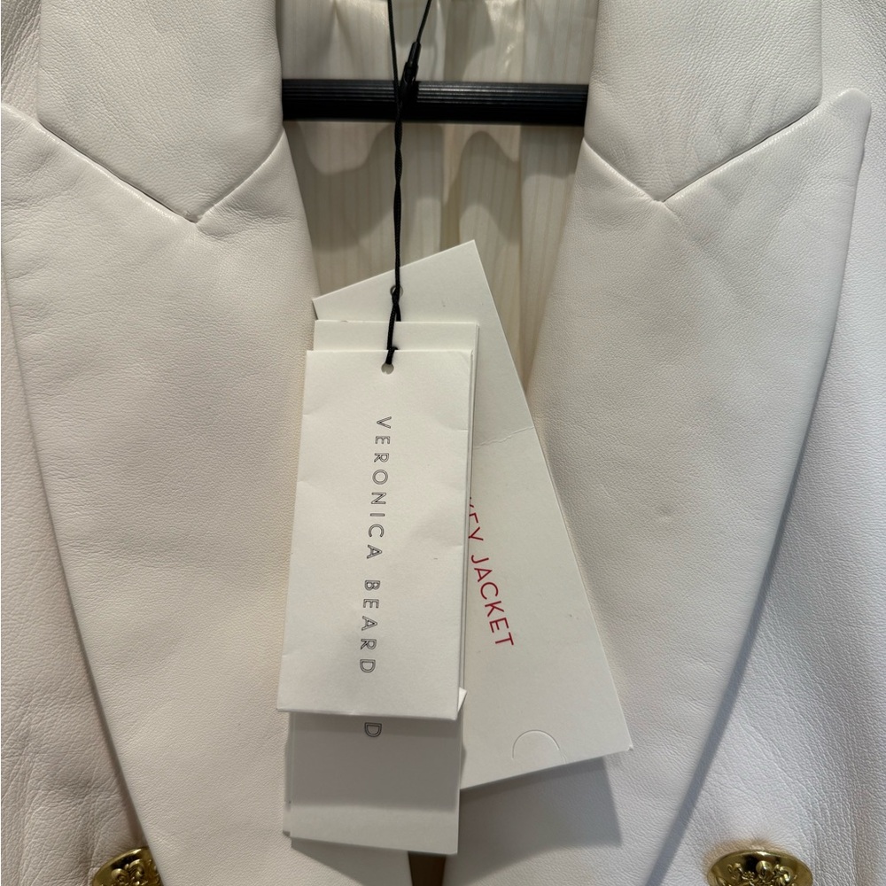 NWT Veronica Beard Cooke Dickey jacket white leather blazer size 6 - Picture 10 of 13